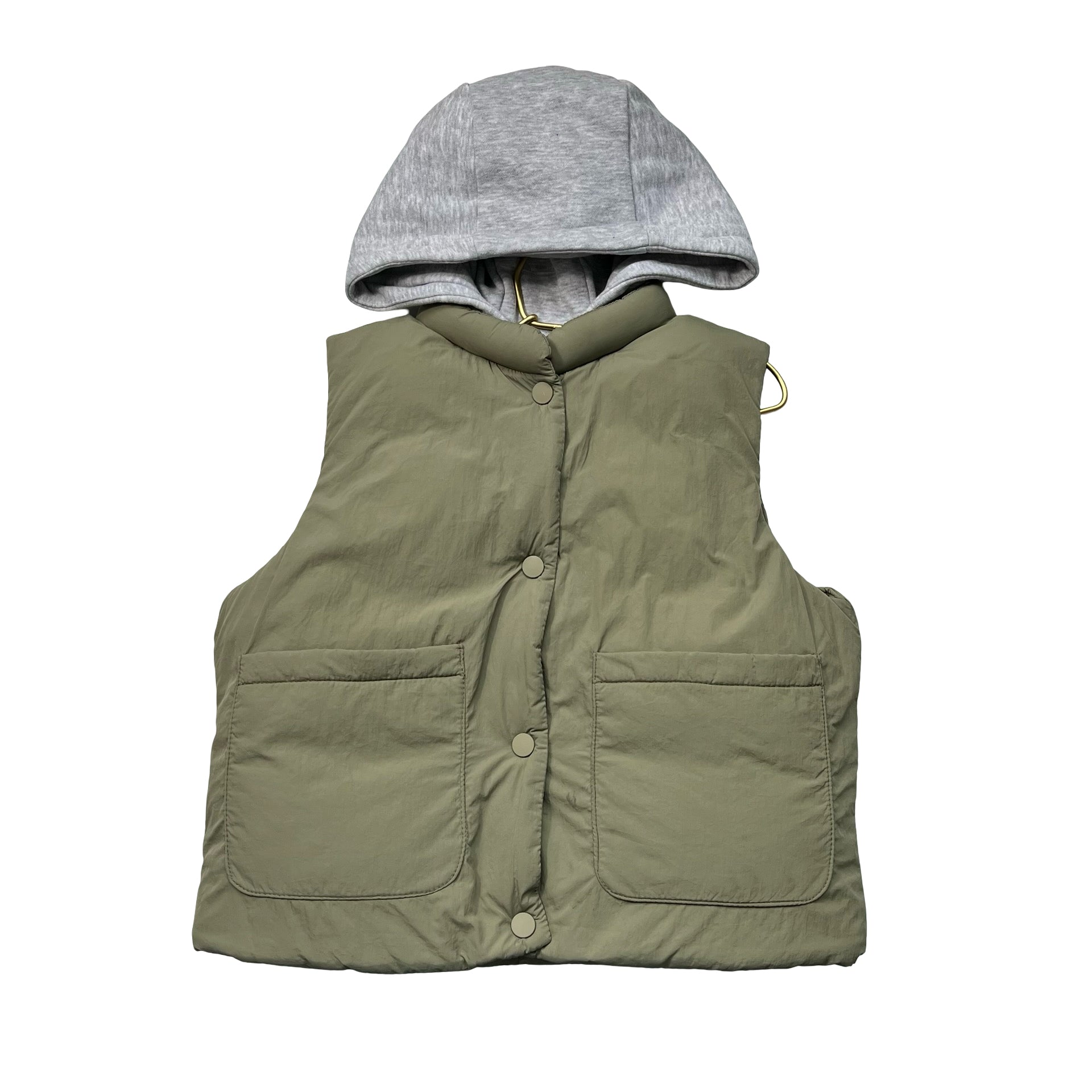 Zara Olive Green Puffer Vest with Sweatshirt Hood - Size 3-4