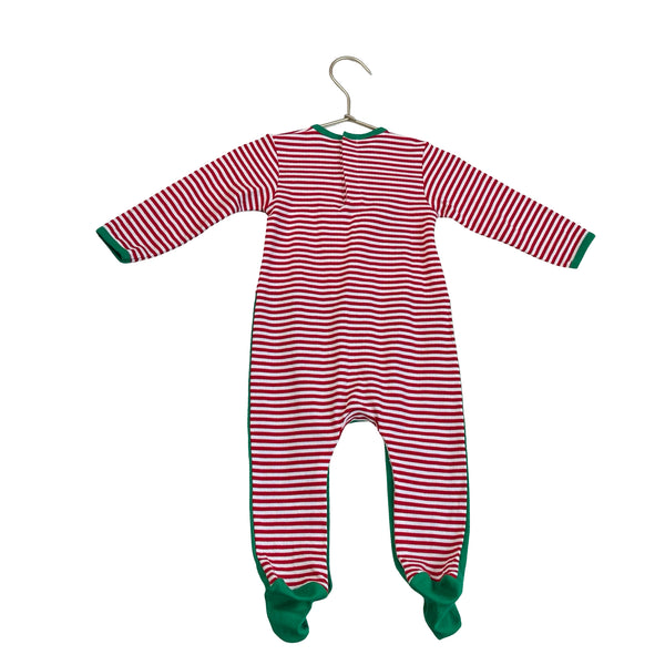 Magnolia Baby Gingerbread Red & White Striped & Green Footed One-Piece - 12 Mo
