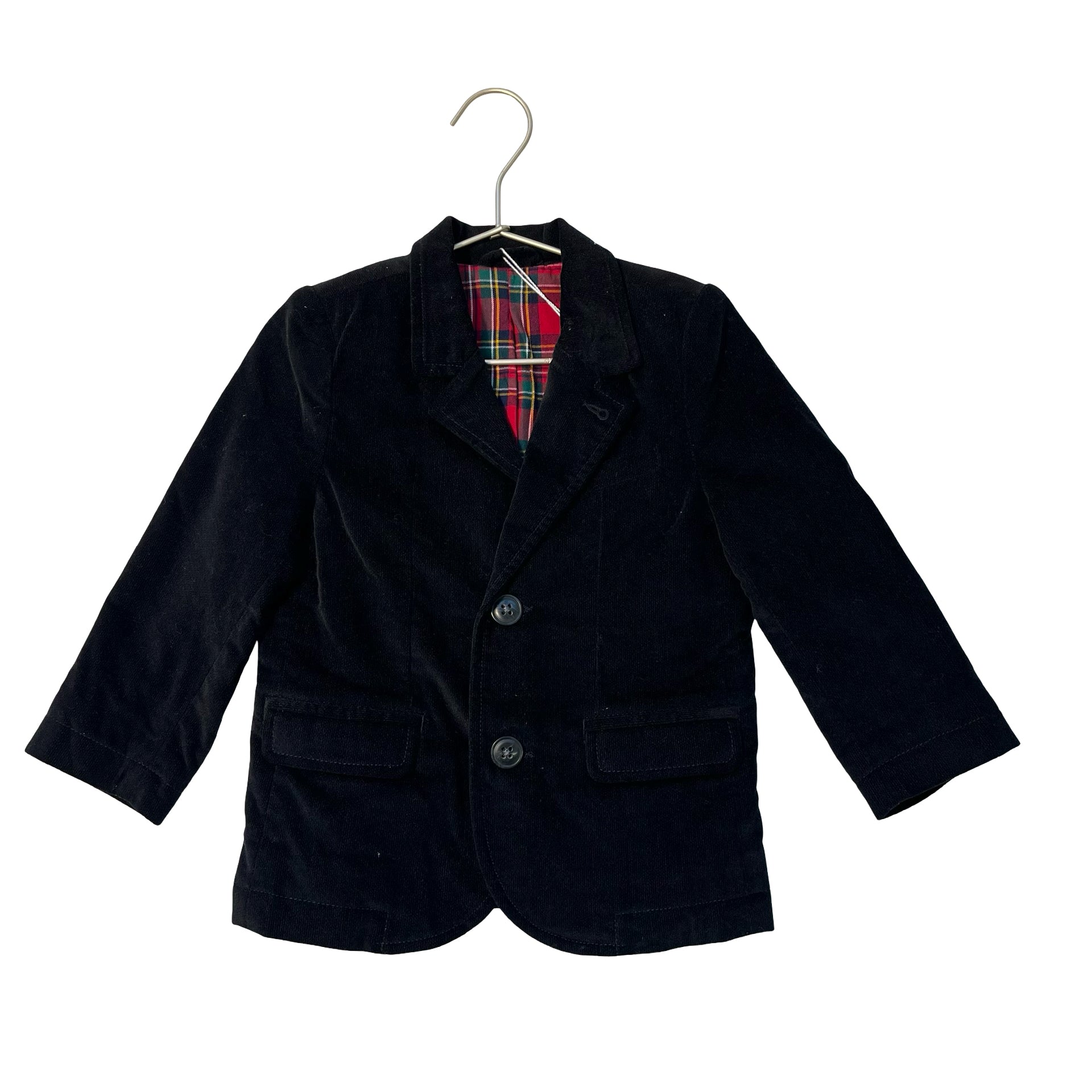 Children's Place Plaid-Lined Black Velvet Blazer - Size 3T