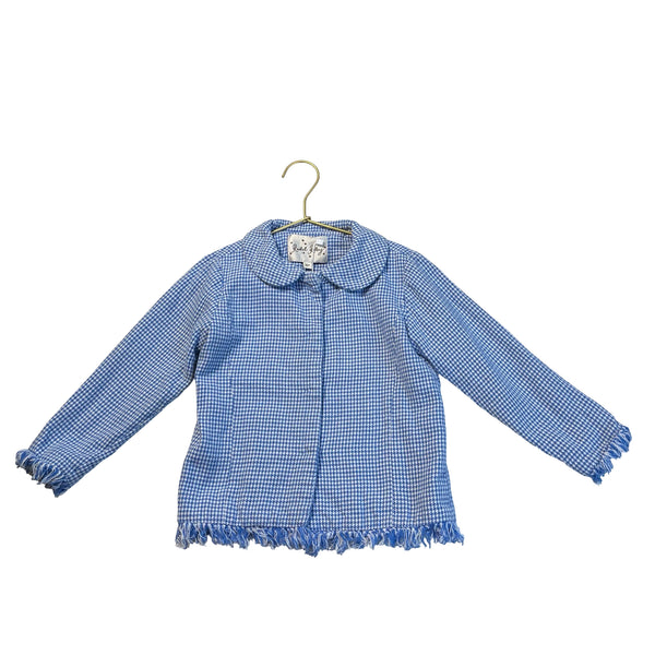 Rachel Riley Blue & White Houndstooth Blazer, Fringe Hem - Size 5Y