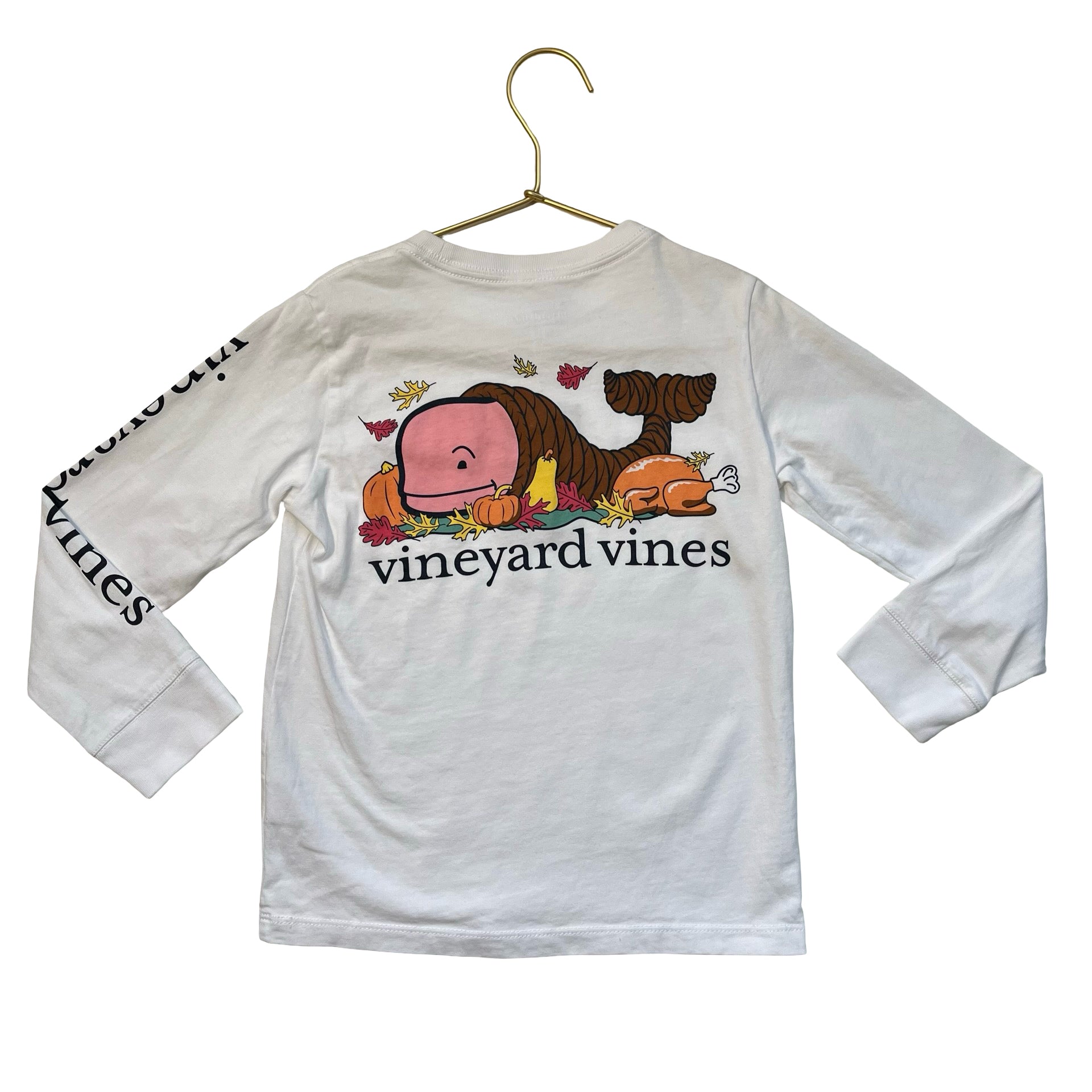 Vineyard Vines White Thanksgiving Whale Graphic Shirt - Size 5
