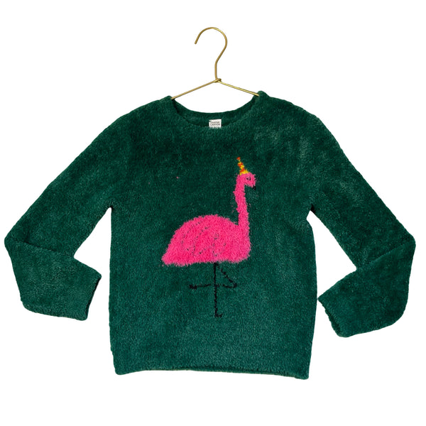 Harper Canyon Green & Pink Flamingo Fuzzy Sweater - Size 7