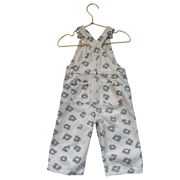 Zara Ivory Leopard Print Denim Overalls - Size 1.5Y