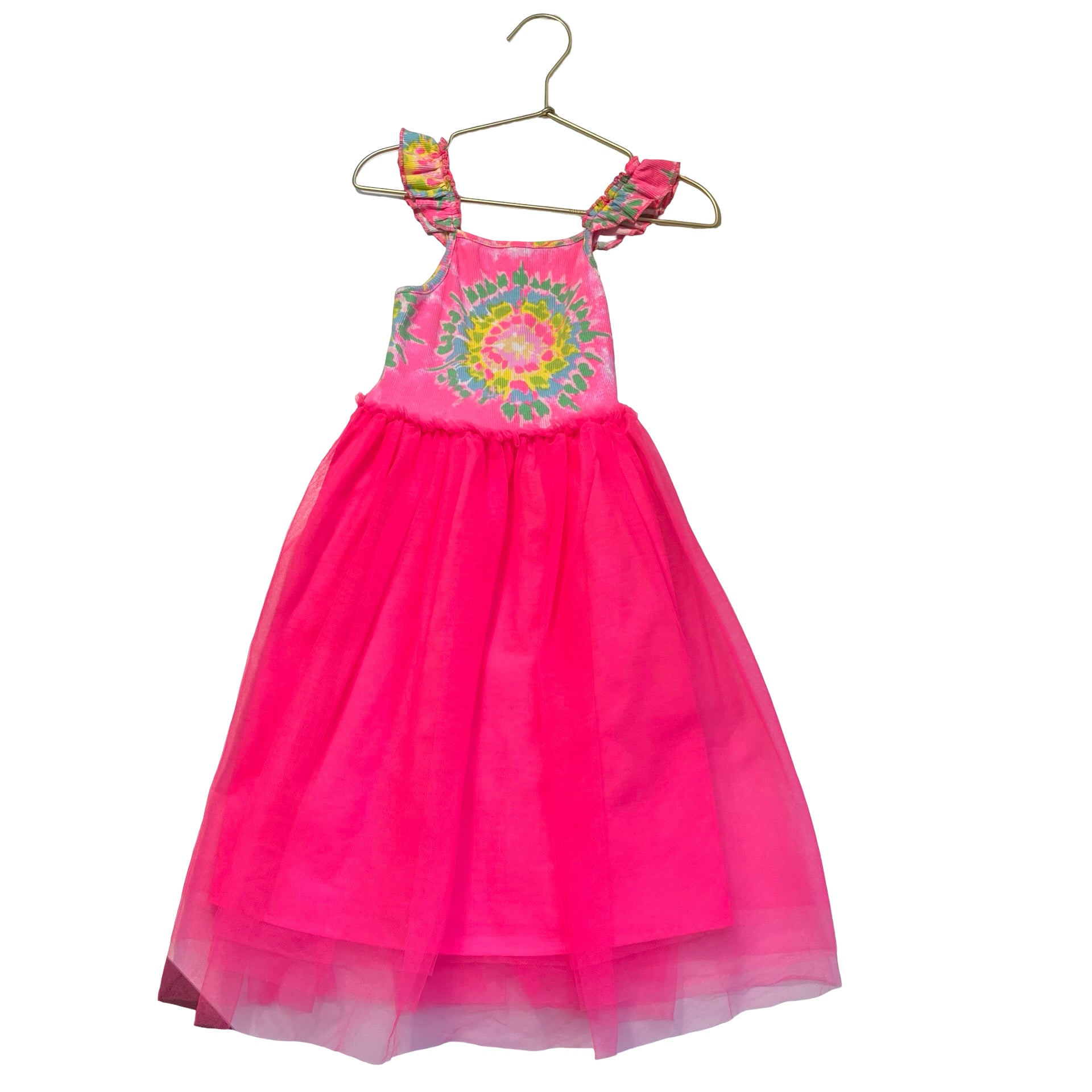 Primark Tie Dye & Neon Pink Tulle Dress - Size 7-8