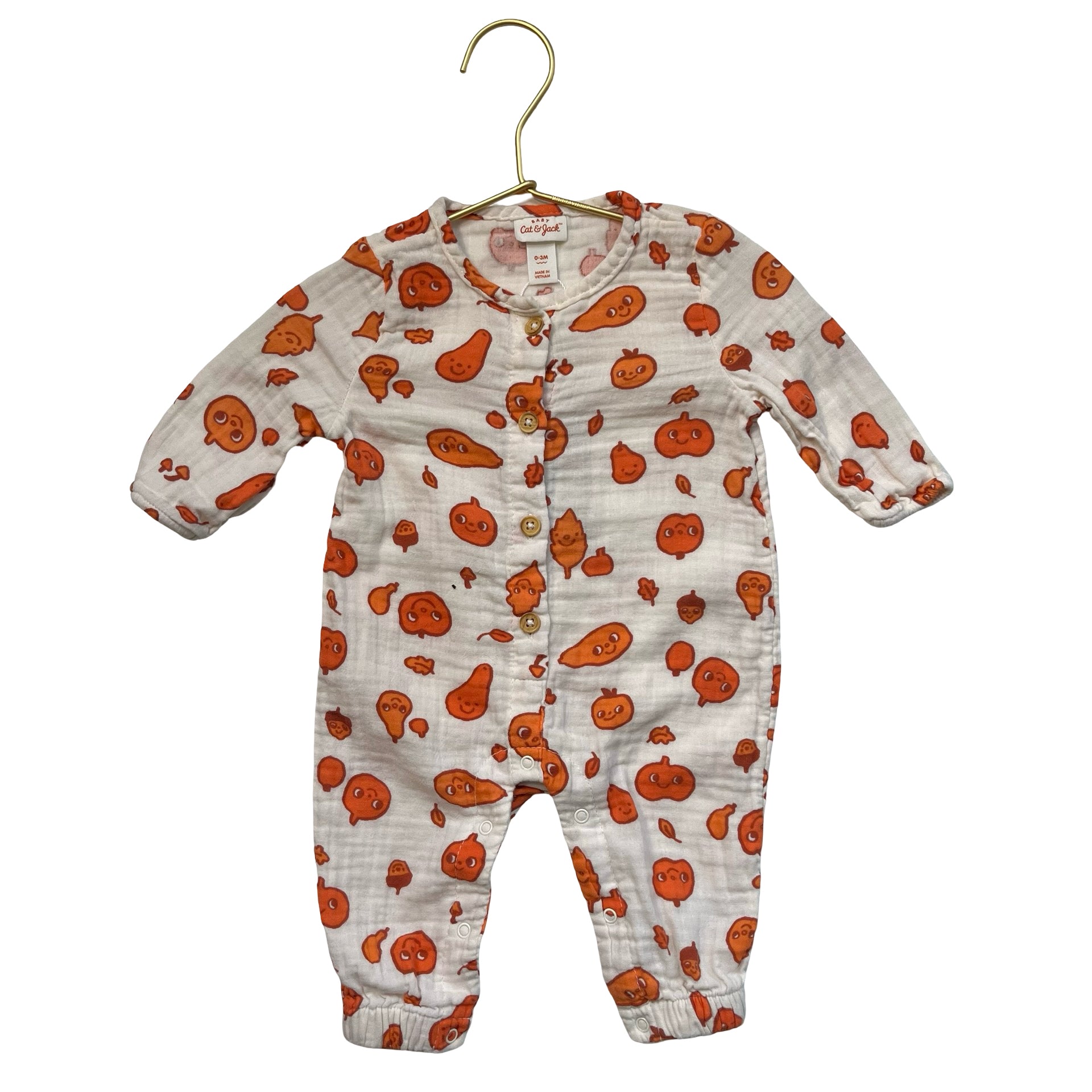 Cat & Jack Ivory & Orange Pumpkin Print One-Piece - Size 0-3 Mo