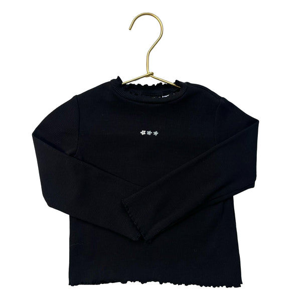 Zara Black Ribbed Embroidered Flower Shirt - Size 2