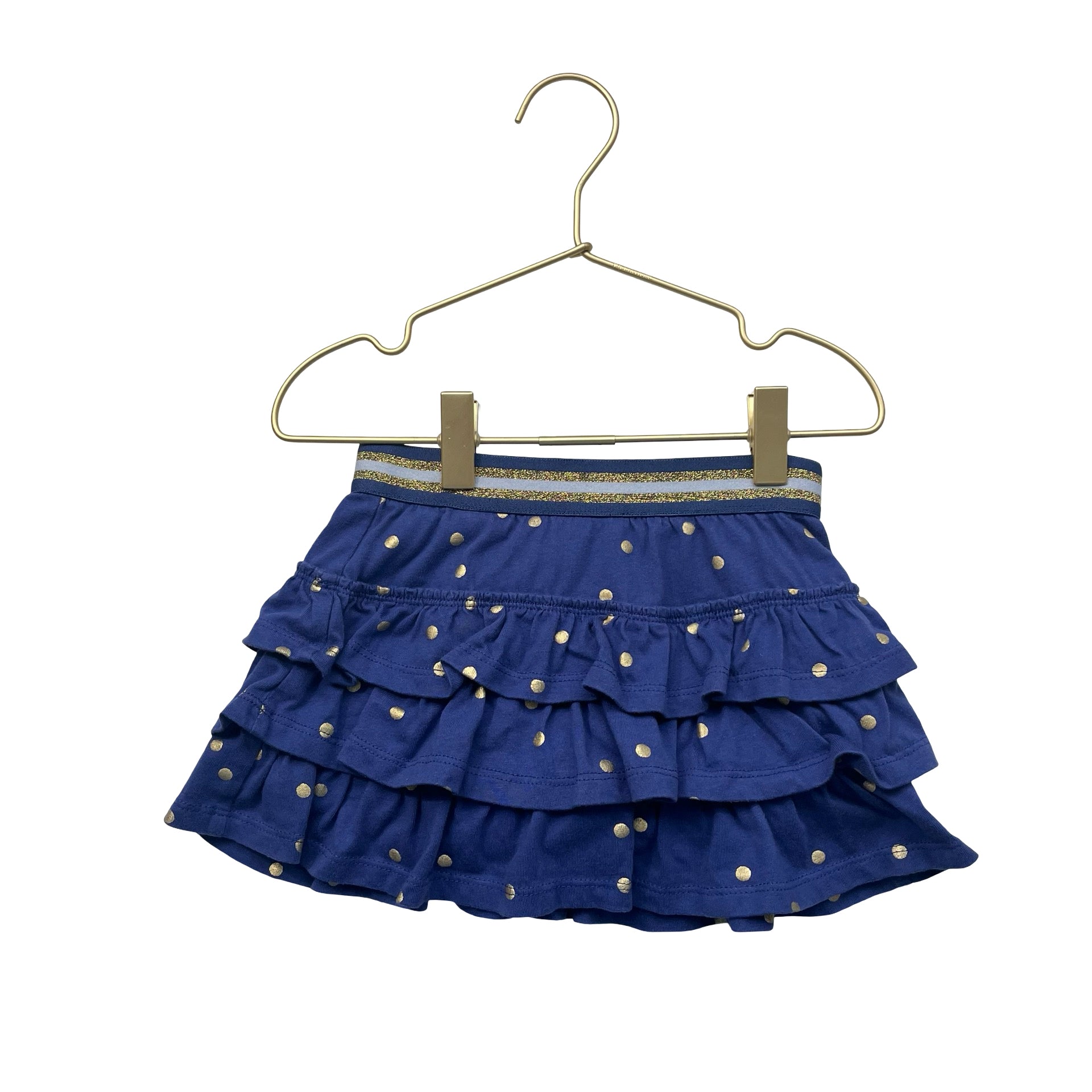Boden Blue & Gold Metallic Dot Ruffle Tiered Skort Skirt - Size 3-4Y