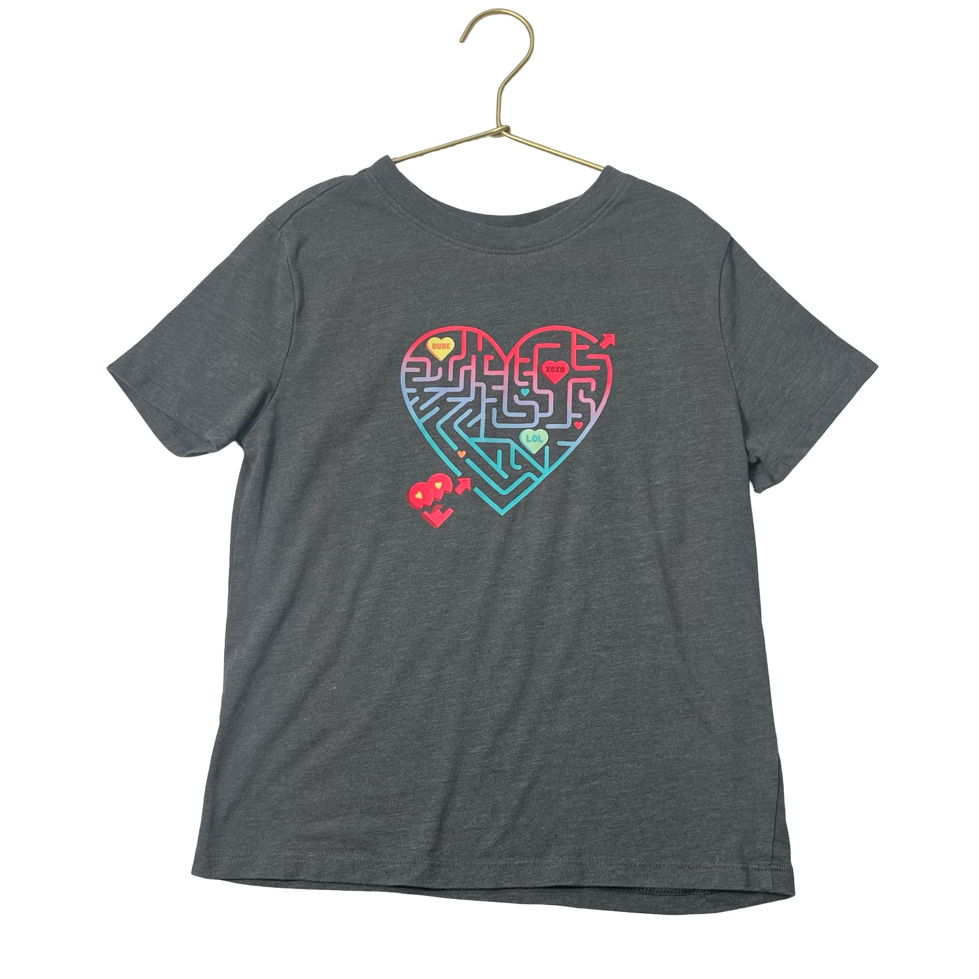 Cat & Jack Dark Gray Heart Maze Tee - Size S 6-7