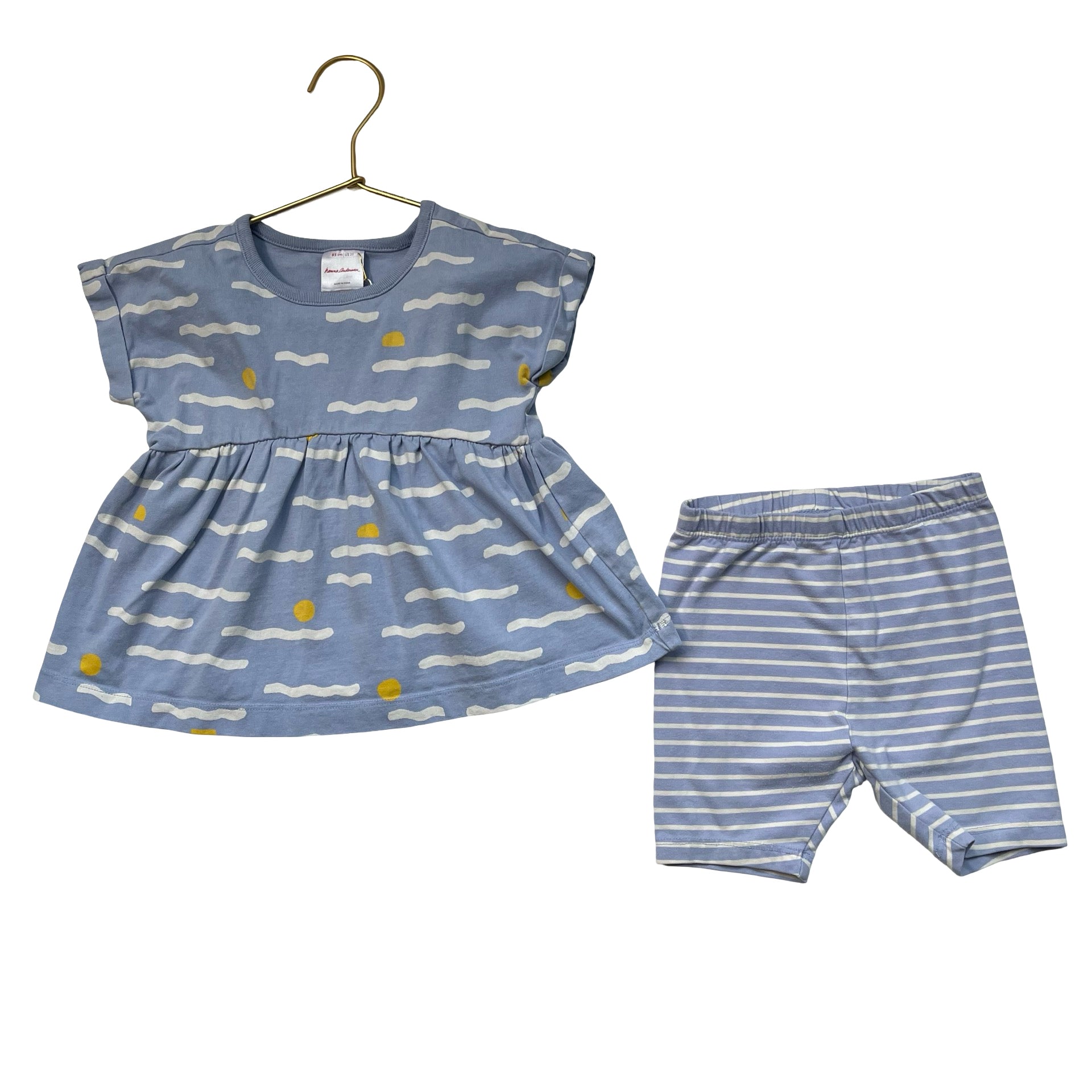 Hanna Andersson Lavender Print Top & Striped Shorts Set - Size 2T