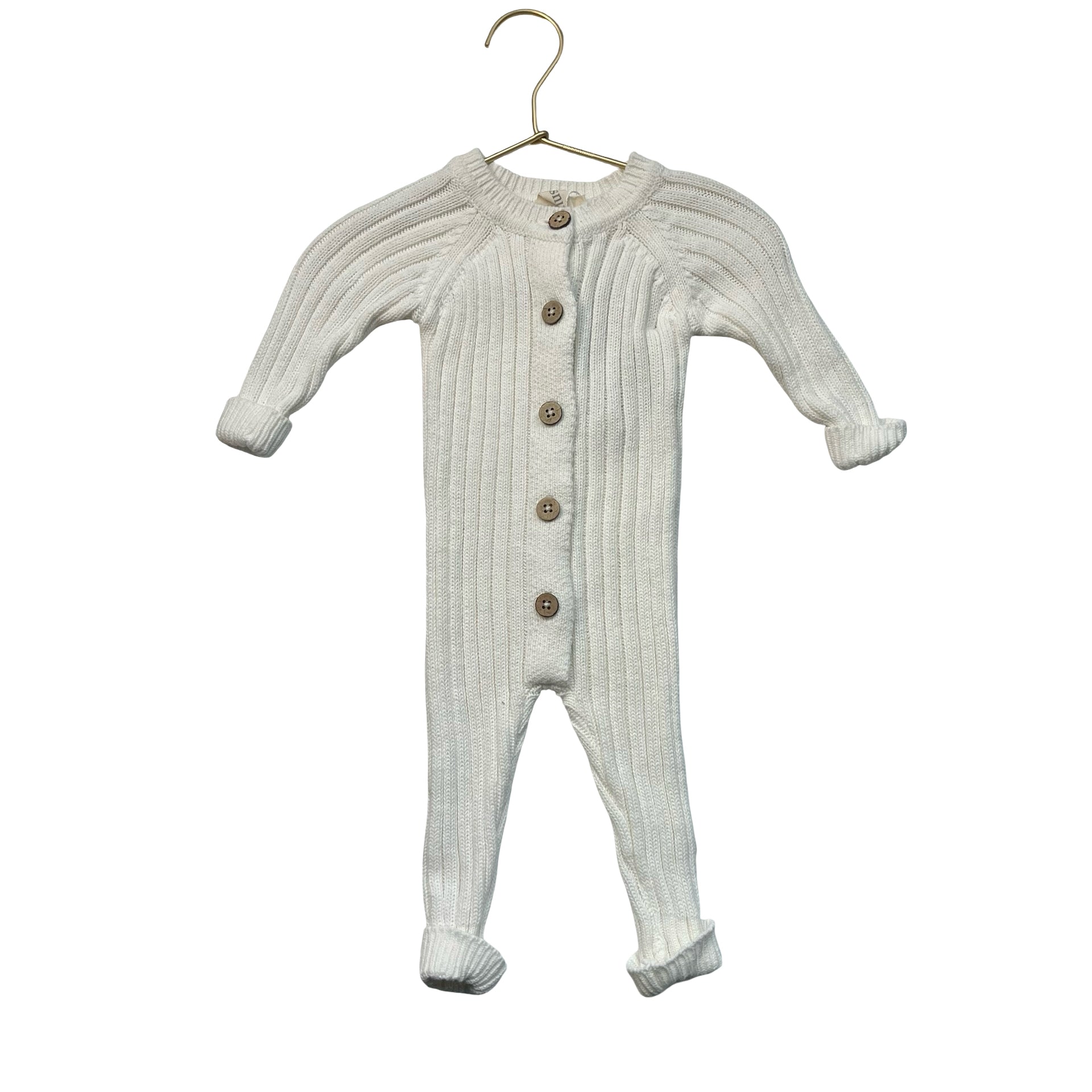 Snug Ivory Ribbed Cotton Knit One-Piece - Size 0-3 Mo
