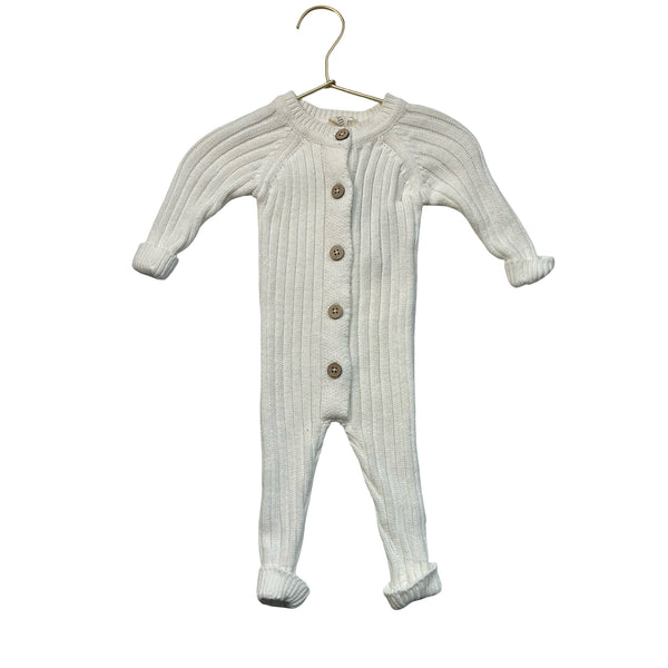 Snug Ivory Ribbed Cotton Knit One-Piece - Size 0-3 Mo