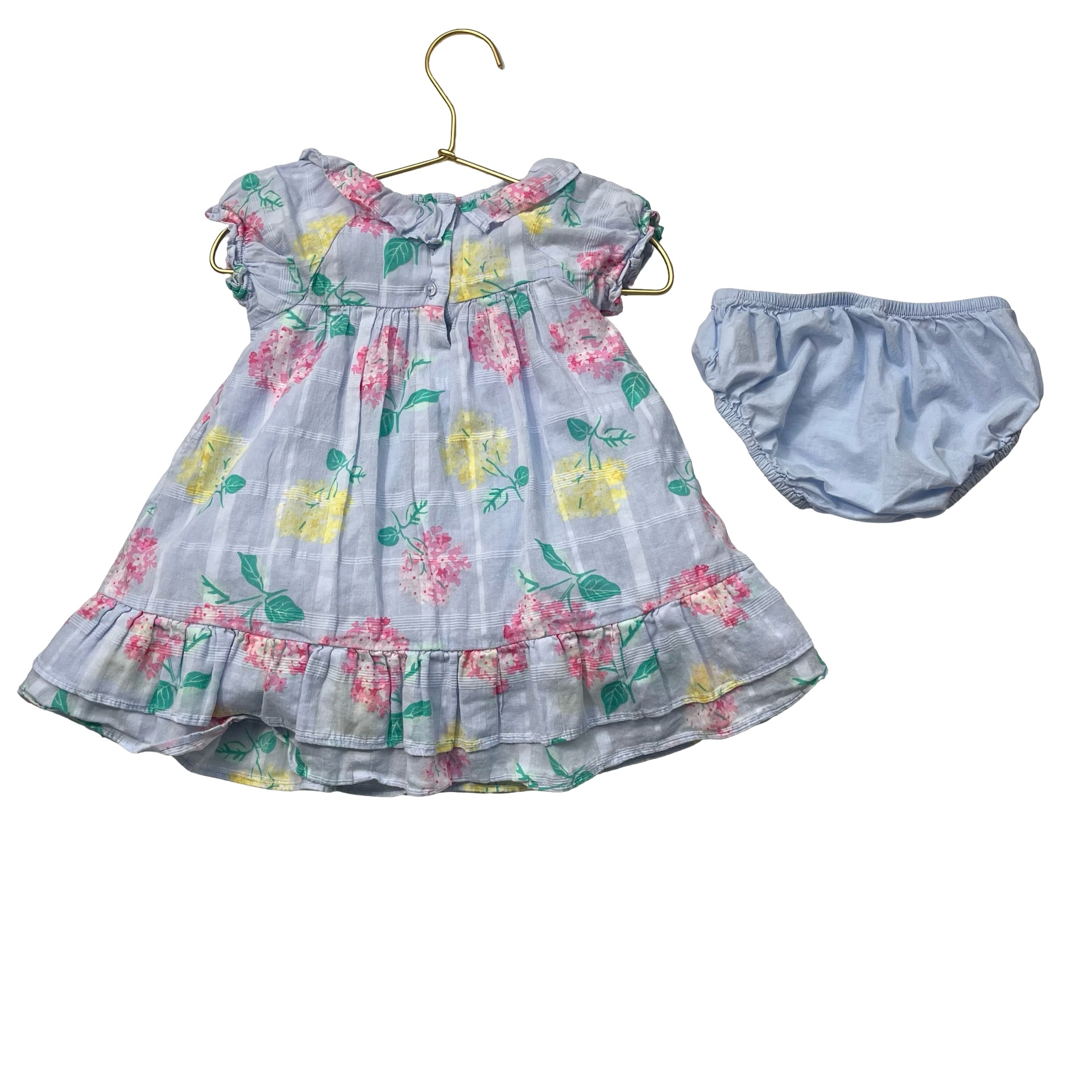 Janie and Jack Light Blue Flower Print Dress & Bloomers - Size 12-18 Mo