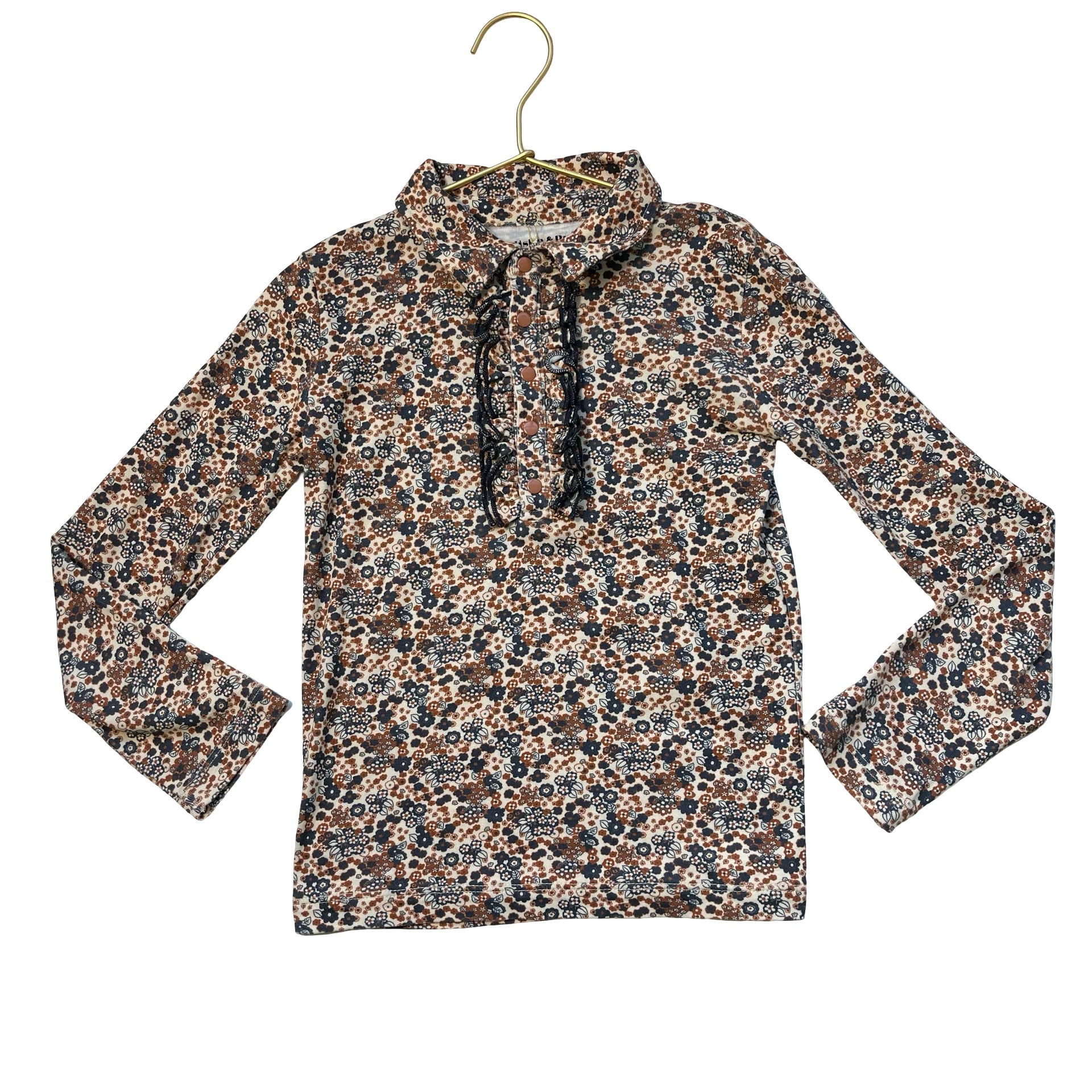Misha & Puff Ivory, Brown, Navy Floral Top - Size 8Y