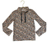 Misha & Puff Ivory, Brown, Navy Floral Top - Size 8Y