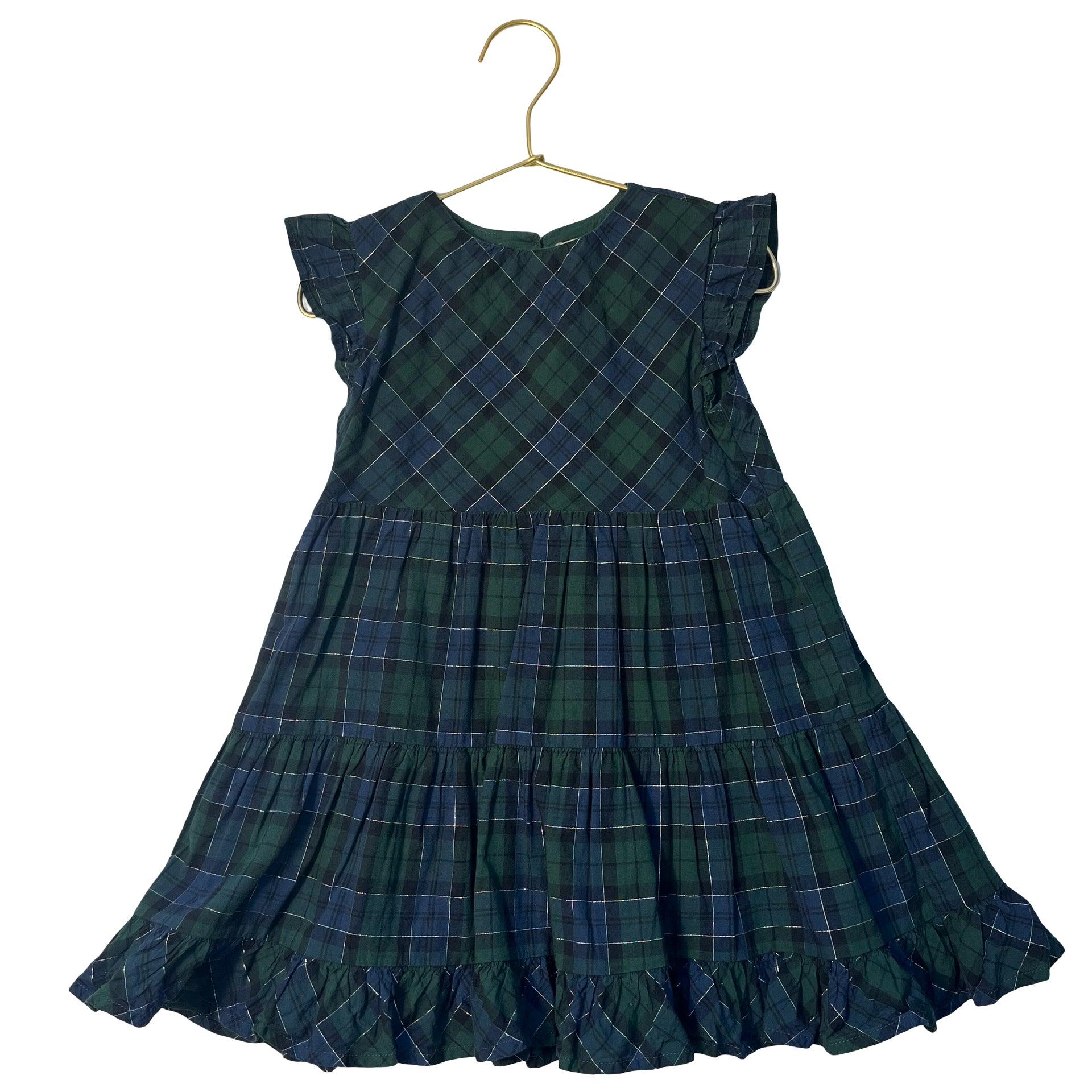 Crewcuts Green, Navy, Metallic Silver Plaid Tartan Dress - Size 4