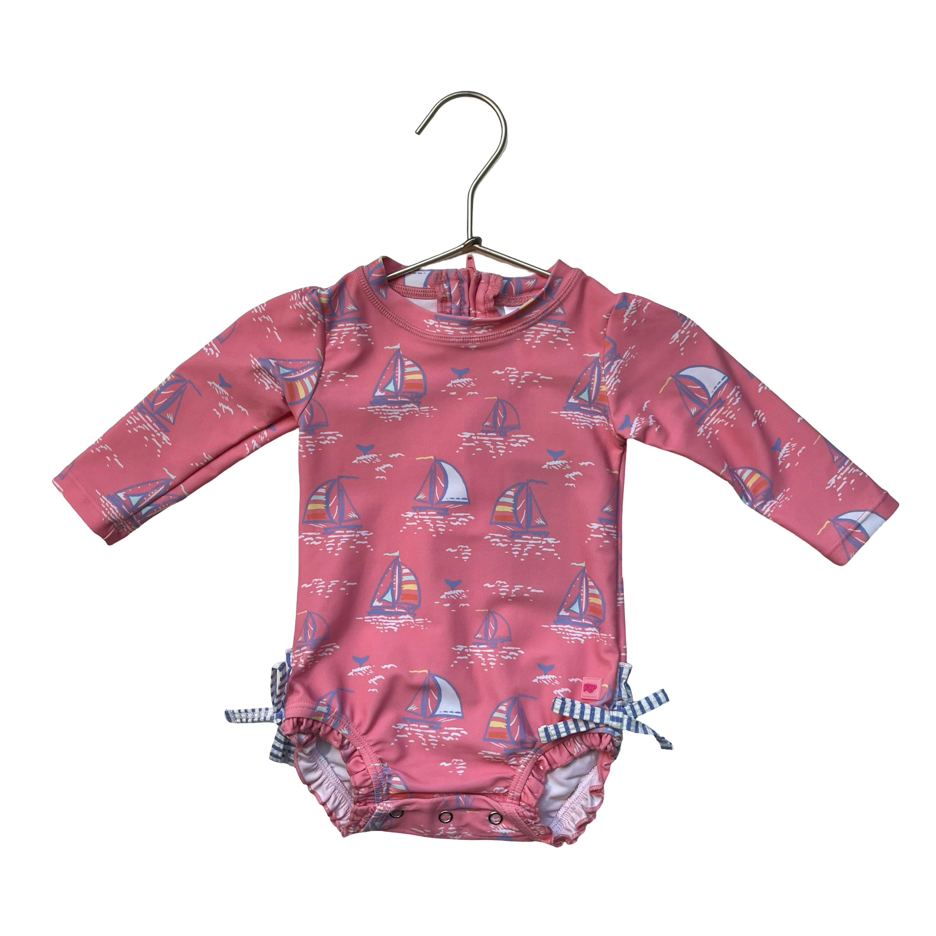 Ruffle Butts Pink Sailboat Print Swim Suit - Size 6-12 Mo