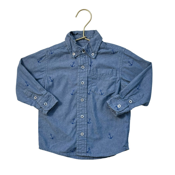 J. Khaki Chambray Anchor Pattern Button Down - Size 2T