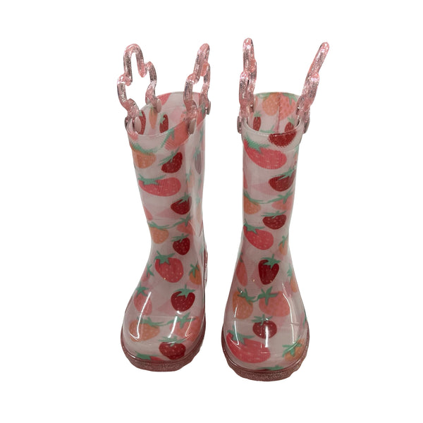 Western Chief Pink Strawberry Print Light-Up Rain Boots - Size 5