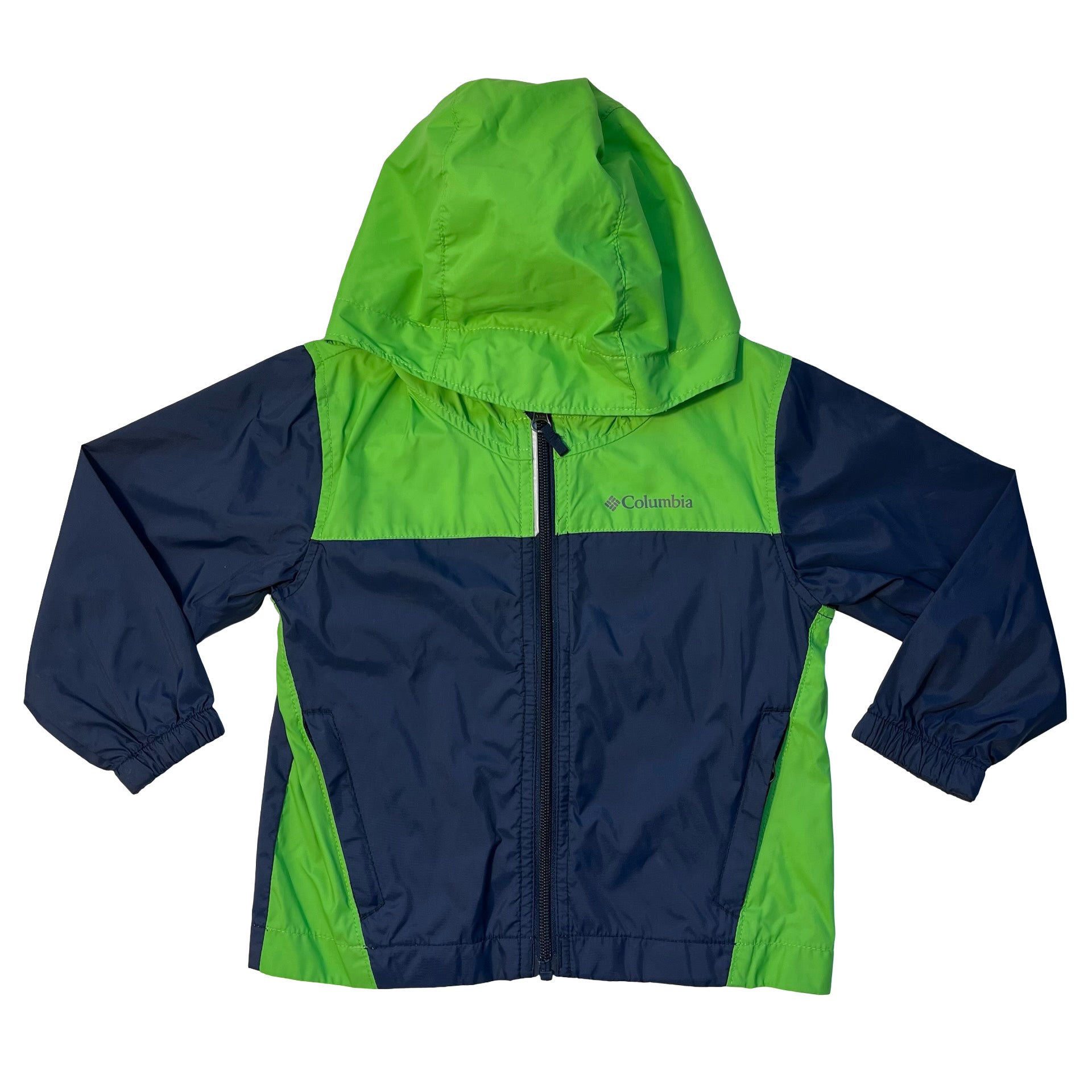 Columbia Navy & Green Hooded Windbreaker Jacket - Size 3T