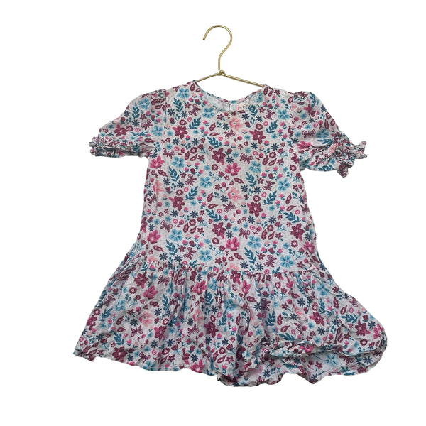 Egg Pink & Teal Flower Print Dress - Size 3T