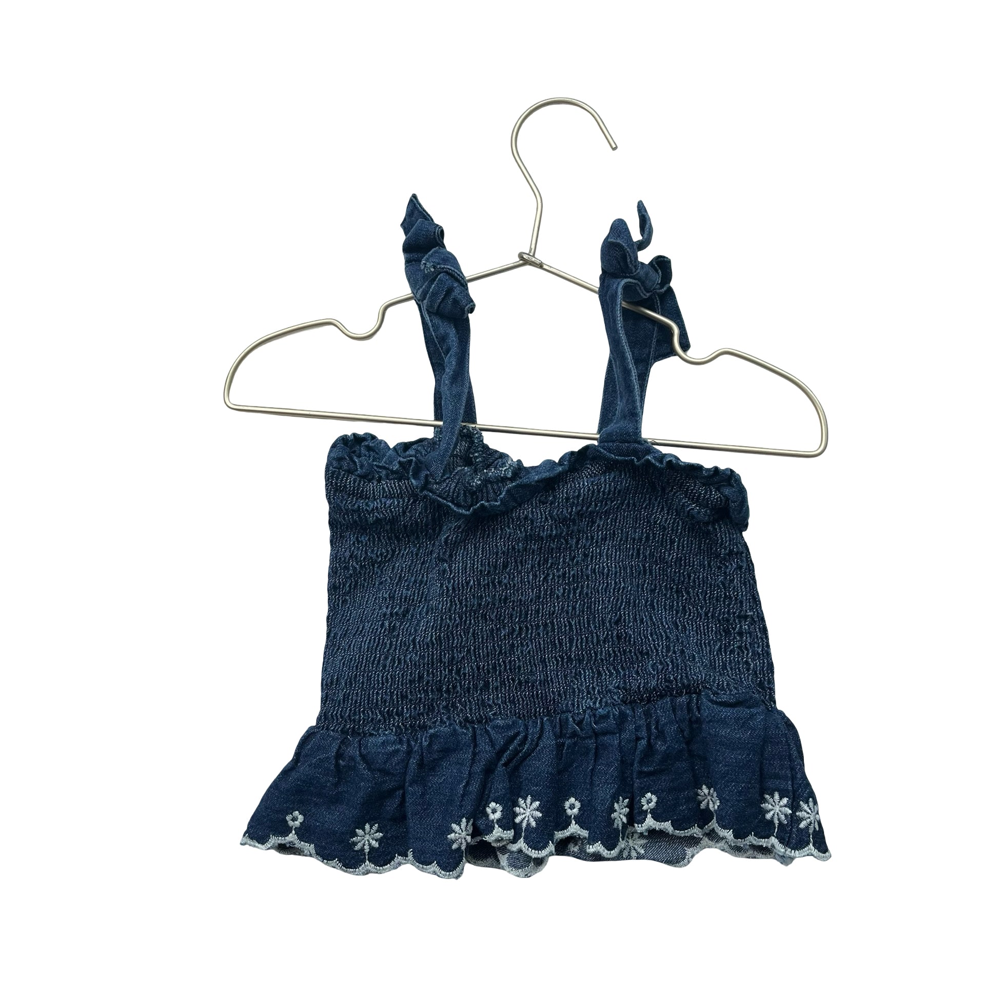 Old Navy Navy & Ivory Scallop Hem, Smocked Denim Sleeveless Top - Size 3