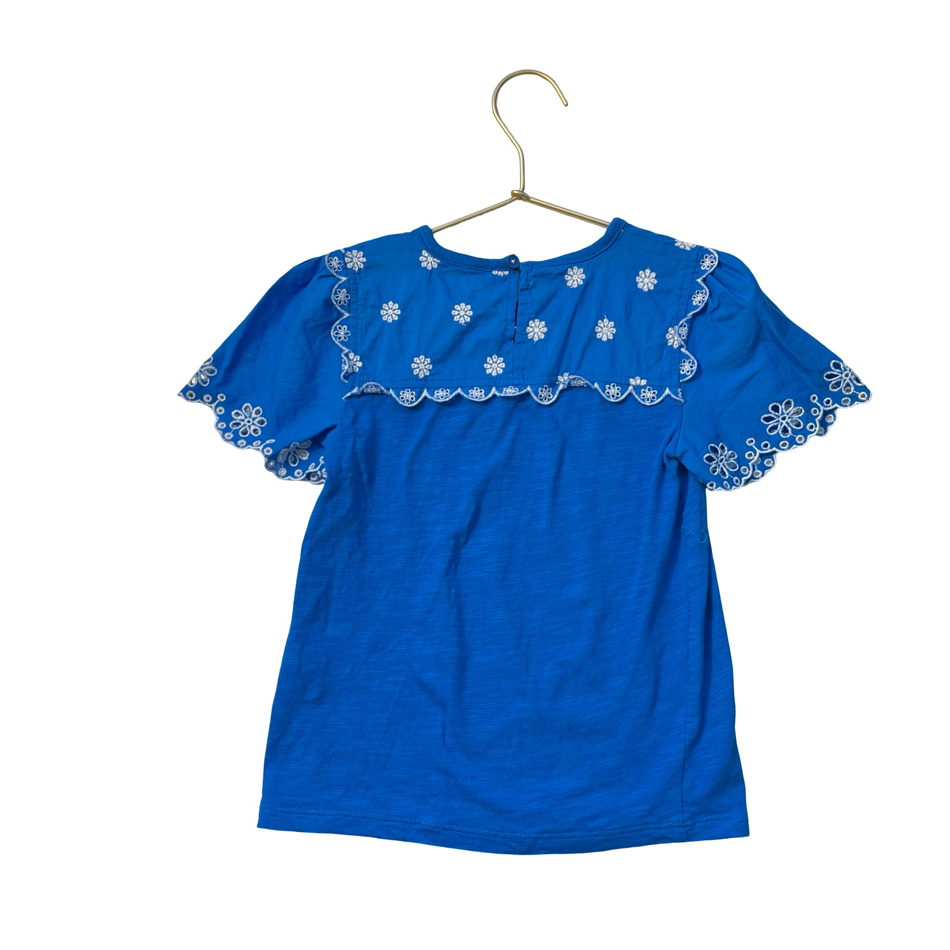 Mini Boden Blue & White Eyelet Top - Size 5-6Y