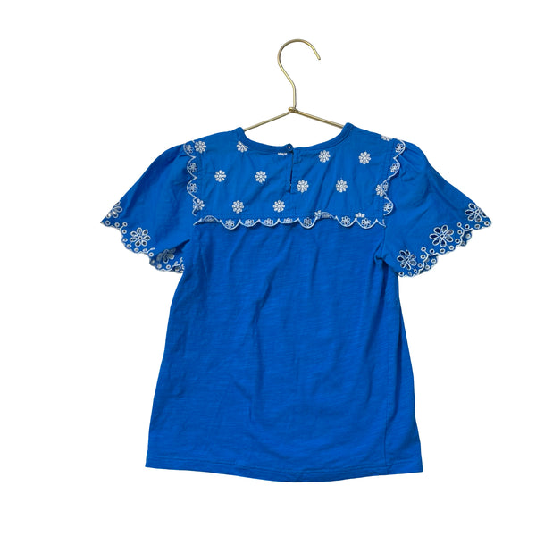 Mini Boden Blue & White Eyelet Top - Size 5-6Y