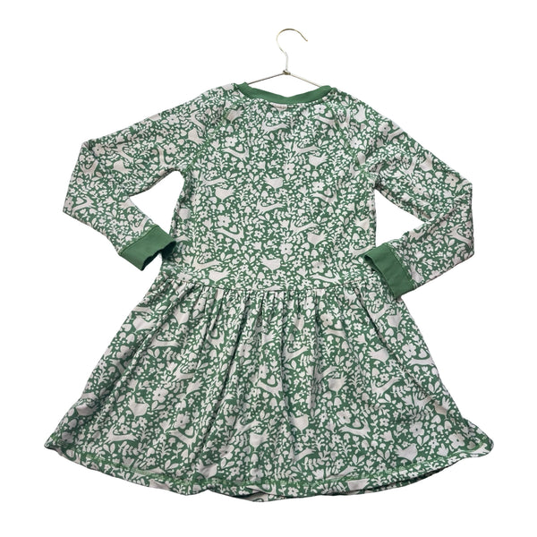 Mini Boden Green & Ivory Woodland Print Dress - Size 9-10Y