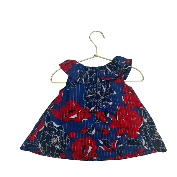 Janie and Jack Navy & Red Floral Silver Pinstripe Blouse - Size 18-24 Months