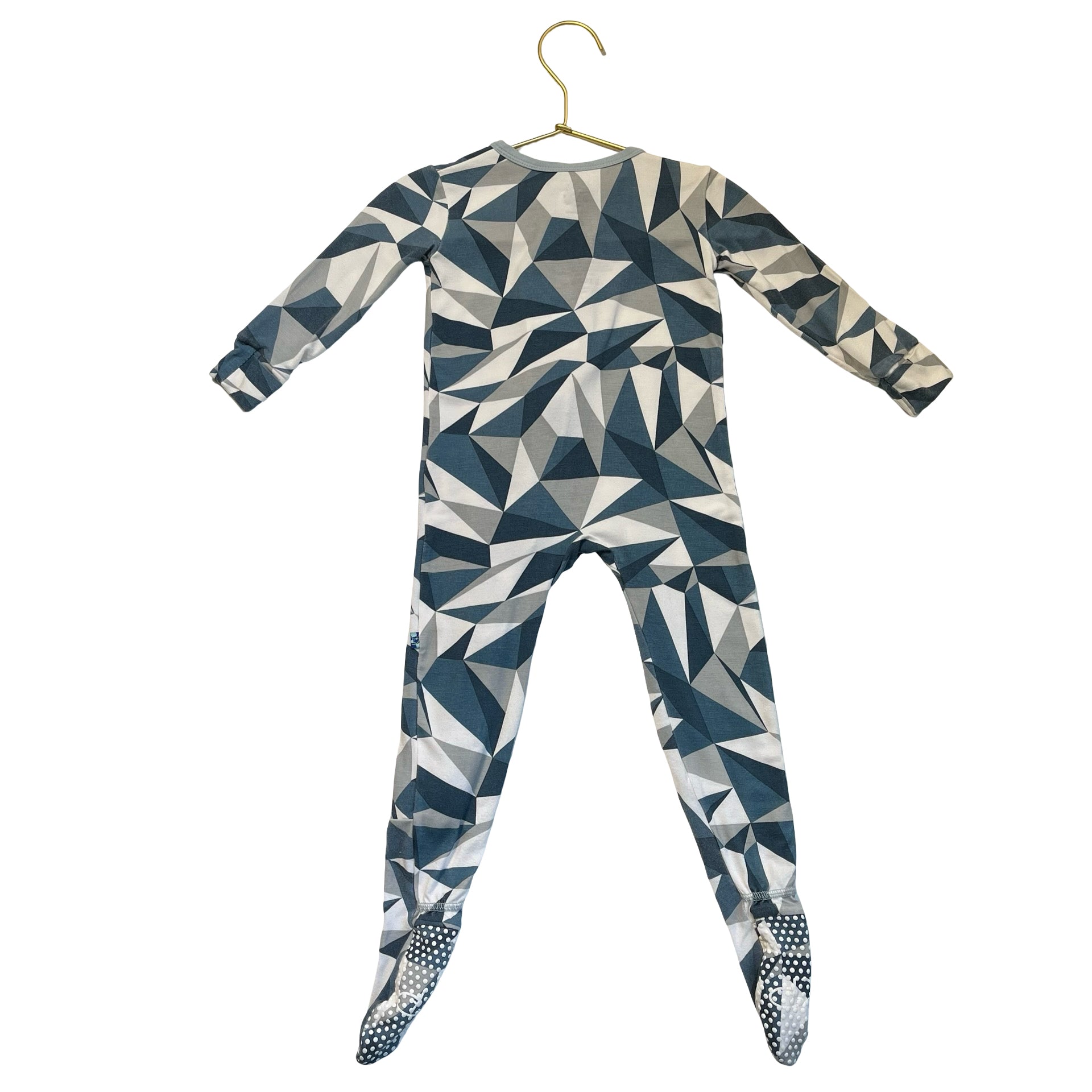 KicKee Pants Blue, Gray, Ivory Geo Print Footed PJs - Size 12-18 Mo