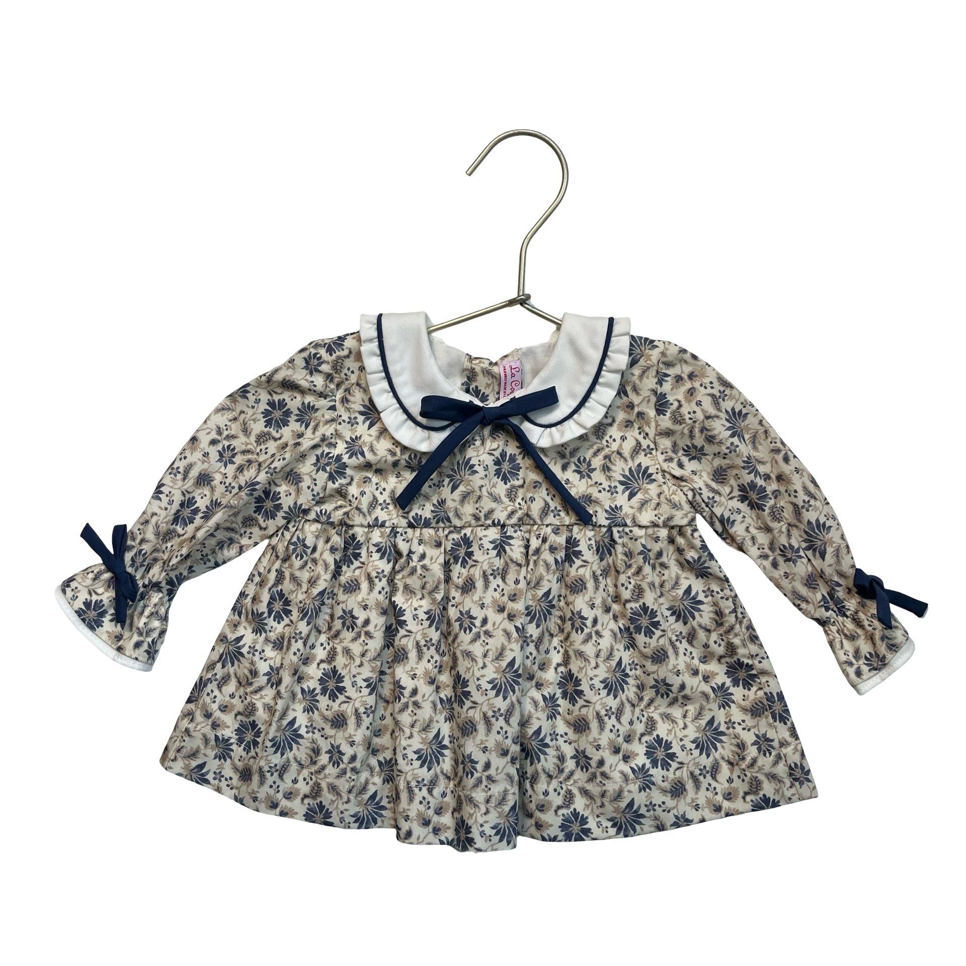 La Coqueta Tan & Navy Floral Blouse - Size 6 Mo