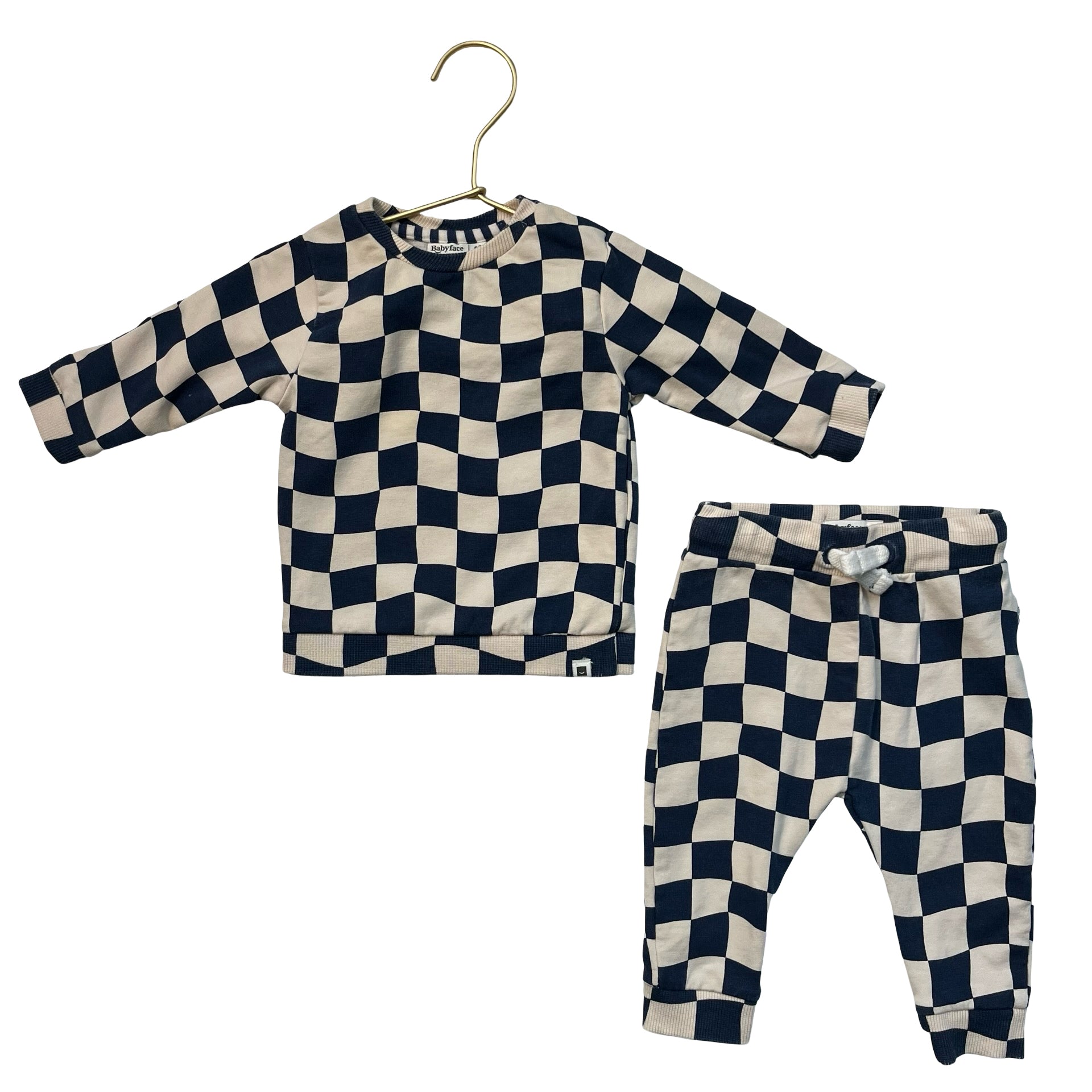 Babyface Navy & Ivory Check Top & Joggers Set - Size 62 (1-3 Mo)