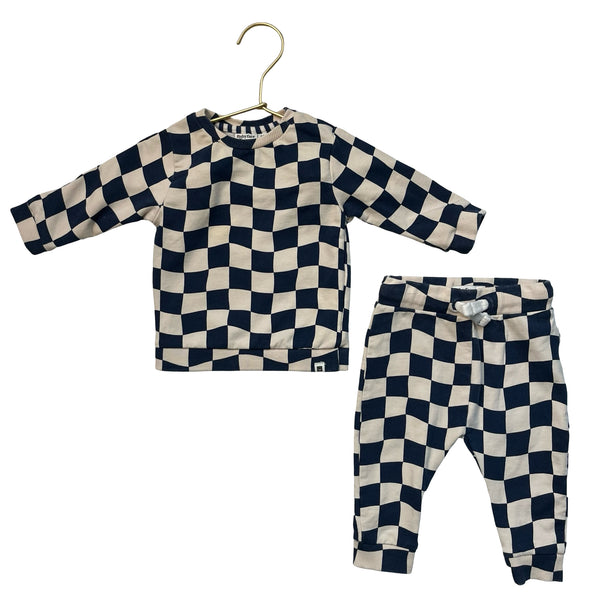 Babyface Navy & Ivory Check Top & Joggers Set - Size 62 (1-3 Mo)