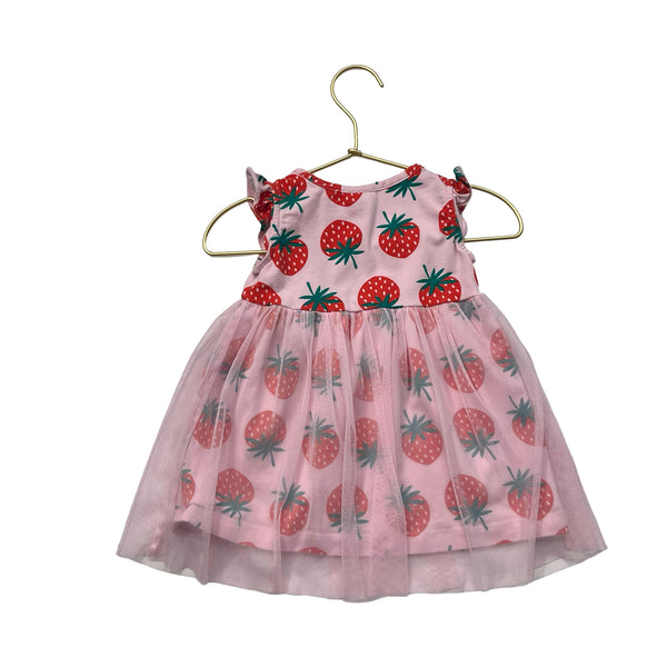 Hanna Andersson Pink & Red Strawberry Tulle Dress - Size 6-12 Months