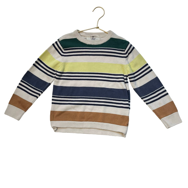 H&M Ivory, Navy, Green, Yellow Striped Cotton Sweater - Size 5-6