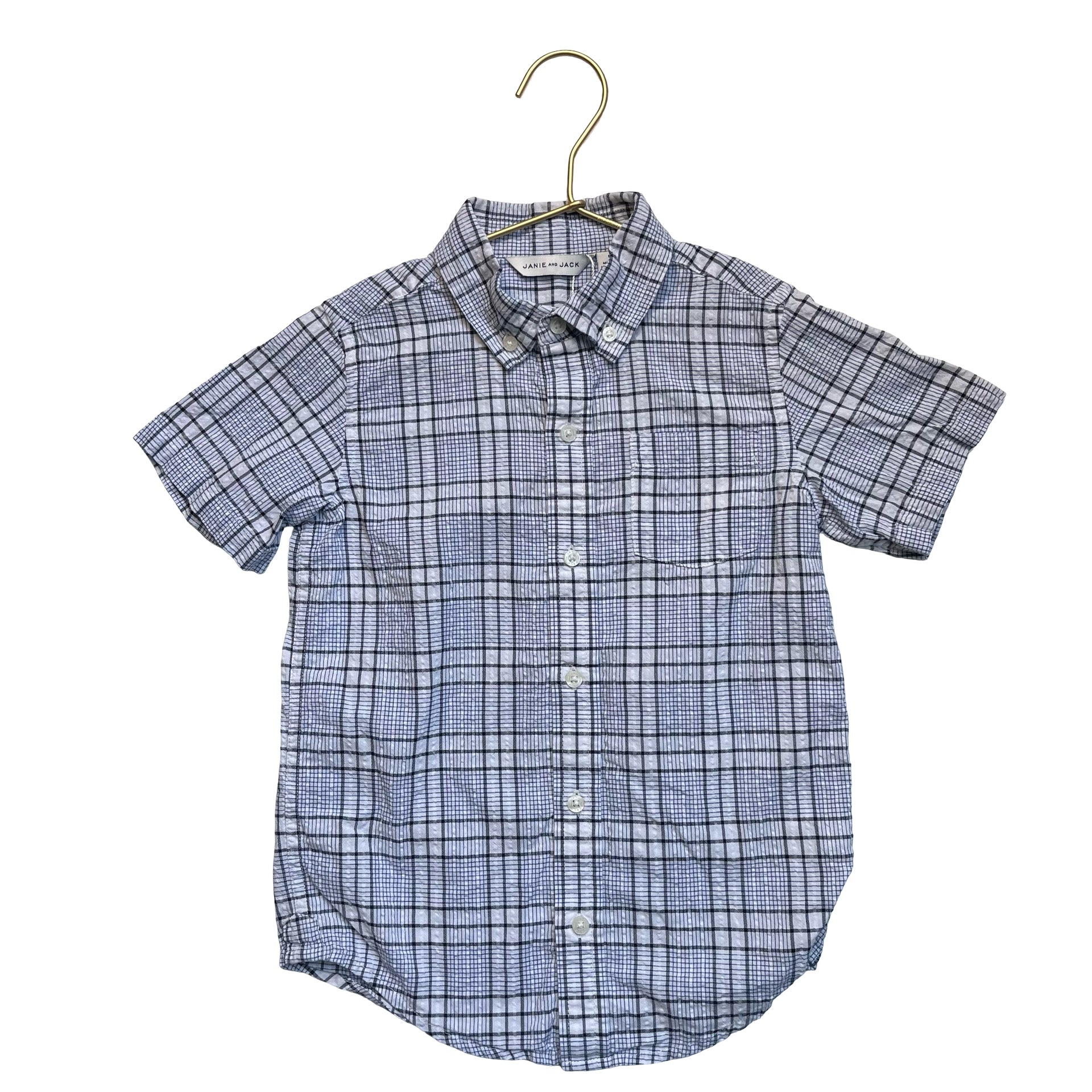 Janie and Jack White, Blue, Navy Plaid Button Down Shirt - Size 6