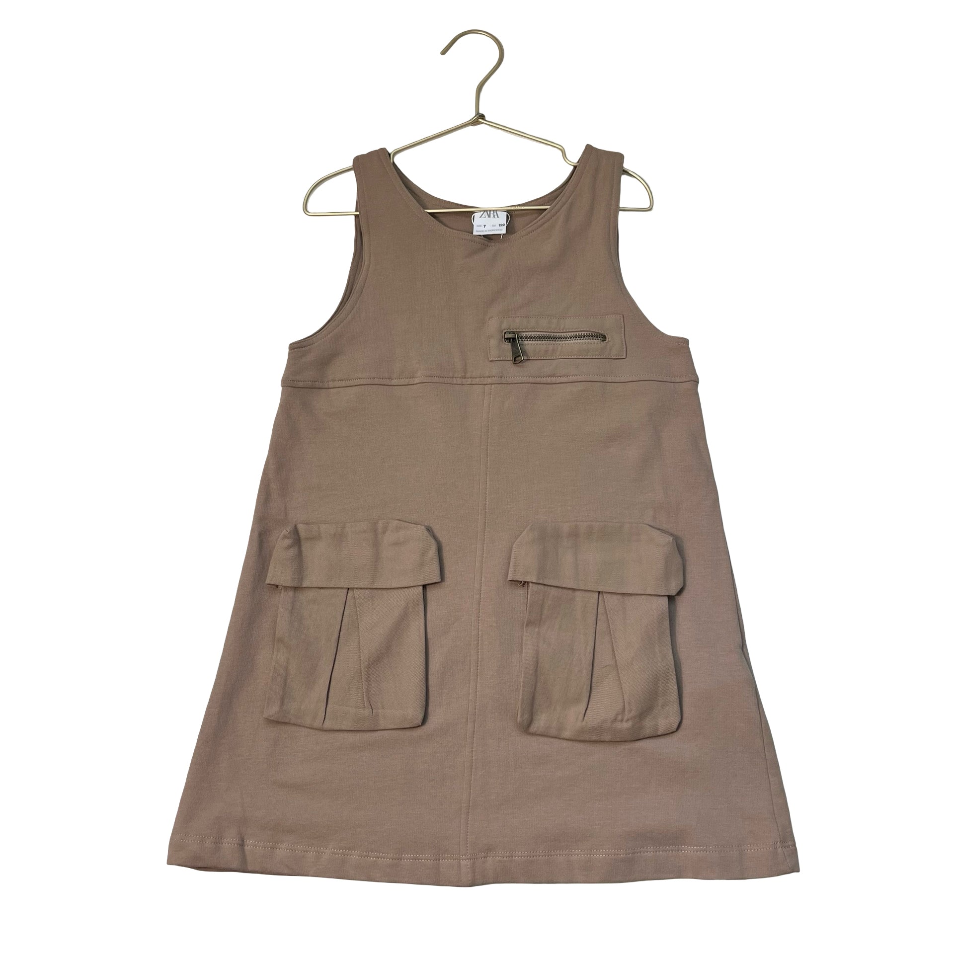 Zara Tan Cargo Pocket Sweatshirt Overall Dress - Size 7