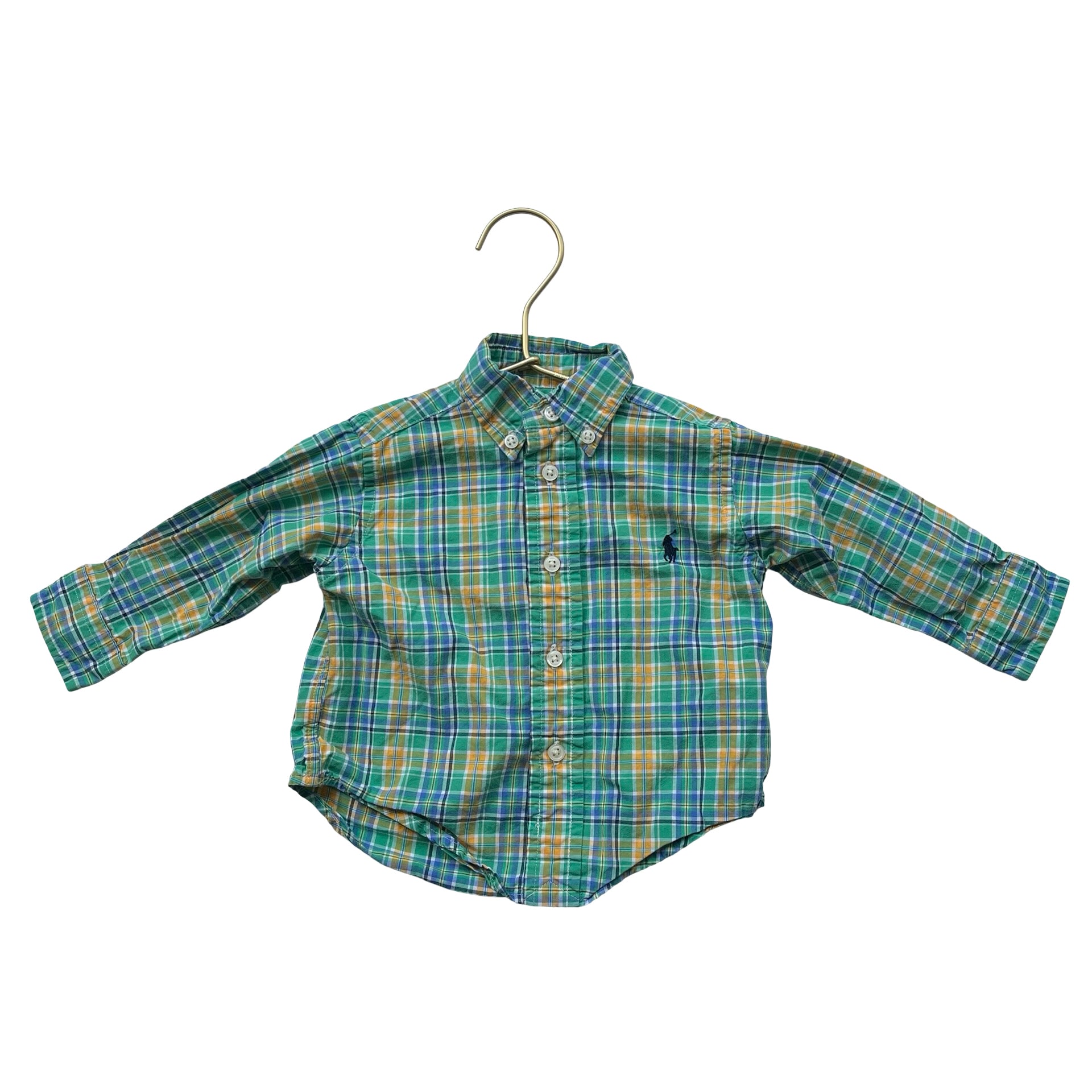 Ralph Lauren Green, Yellow & Blue Plaid Button Down Shirt - Size 9 Months