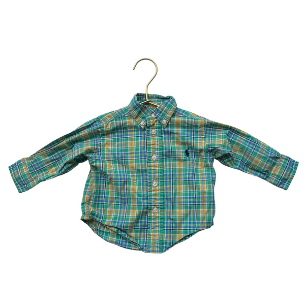 Ralph Lauren Green, Yellow & Blue Plaid Button Down Shirt - Size 9 Months
