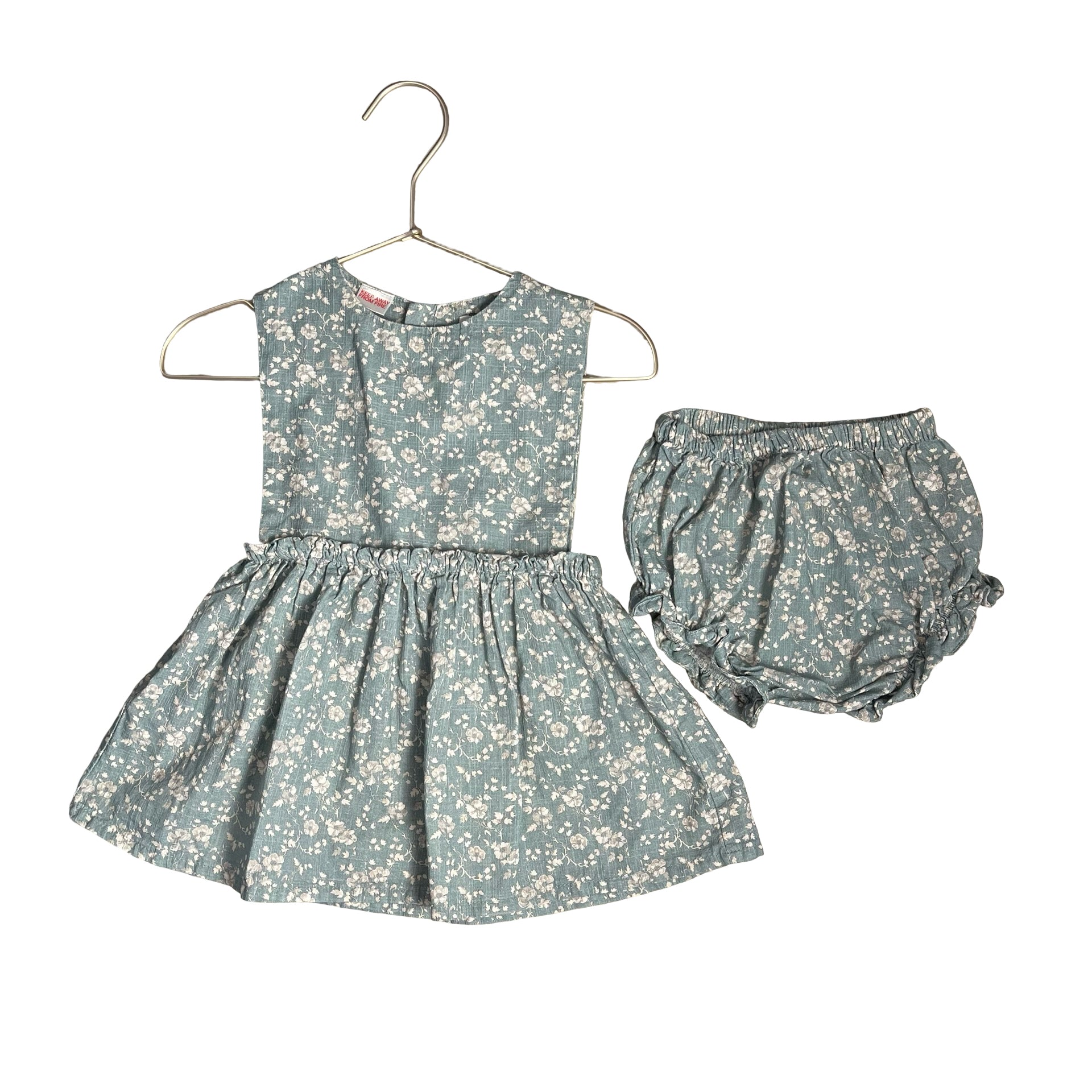 Mango Sage Green Floral Dress & Bloomers - Size 18-24 Mo