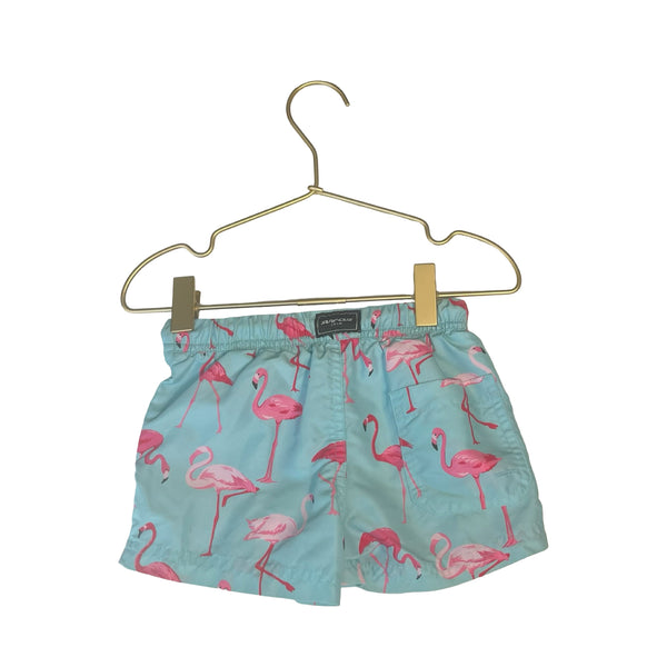 Surf CUZ Light Blue Flamingo Print Unlined Swim Trunks - Size 2T