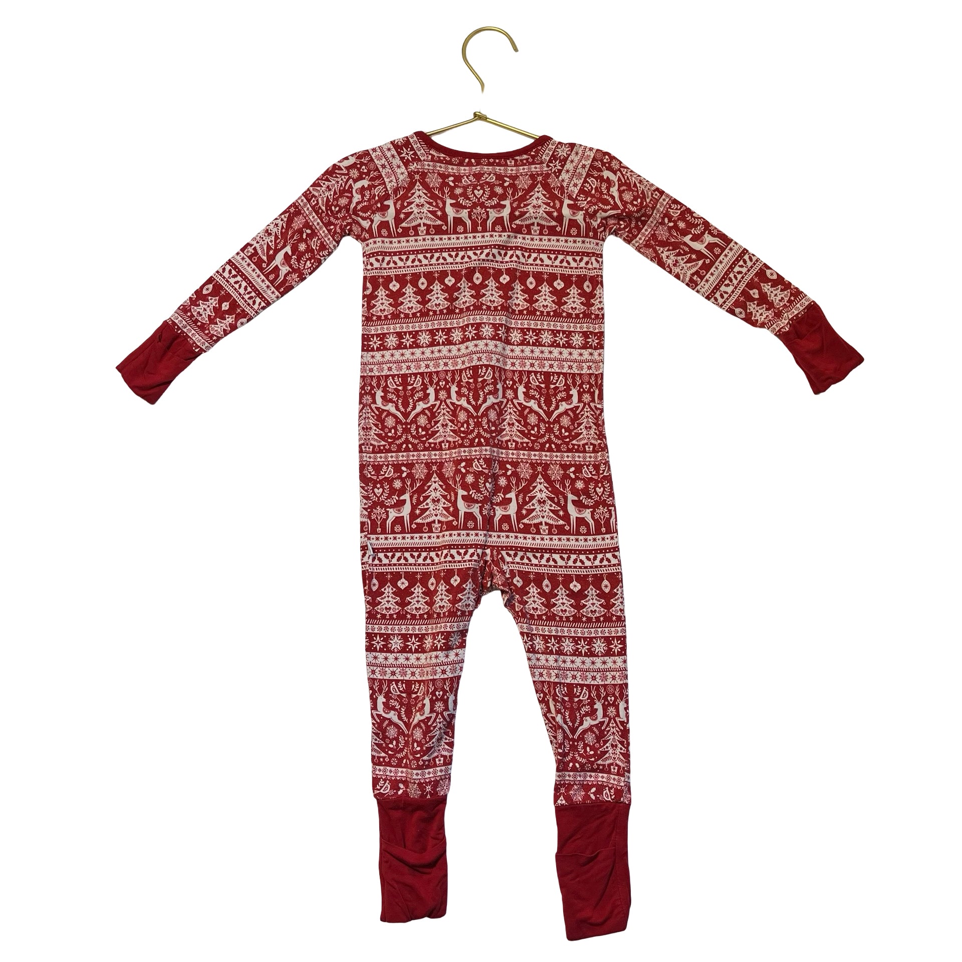 Little Sleepies Red & Ivory Christmas Print One-Piece PJs - Size 12-18 Mo