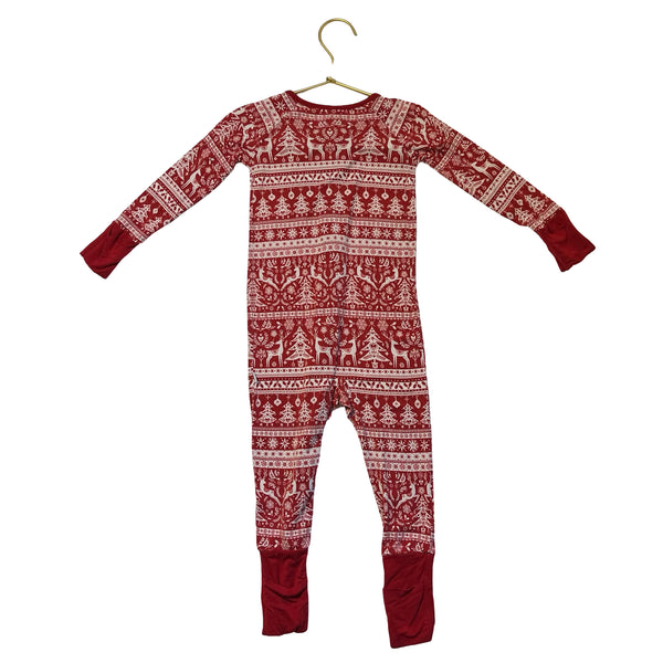 Little Sleepies Red & Ivory Christmas Print One-Piece PJs - Size 12-18 Mo