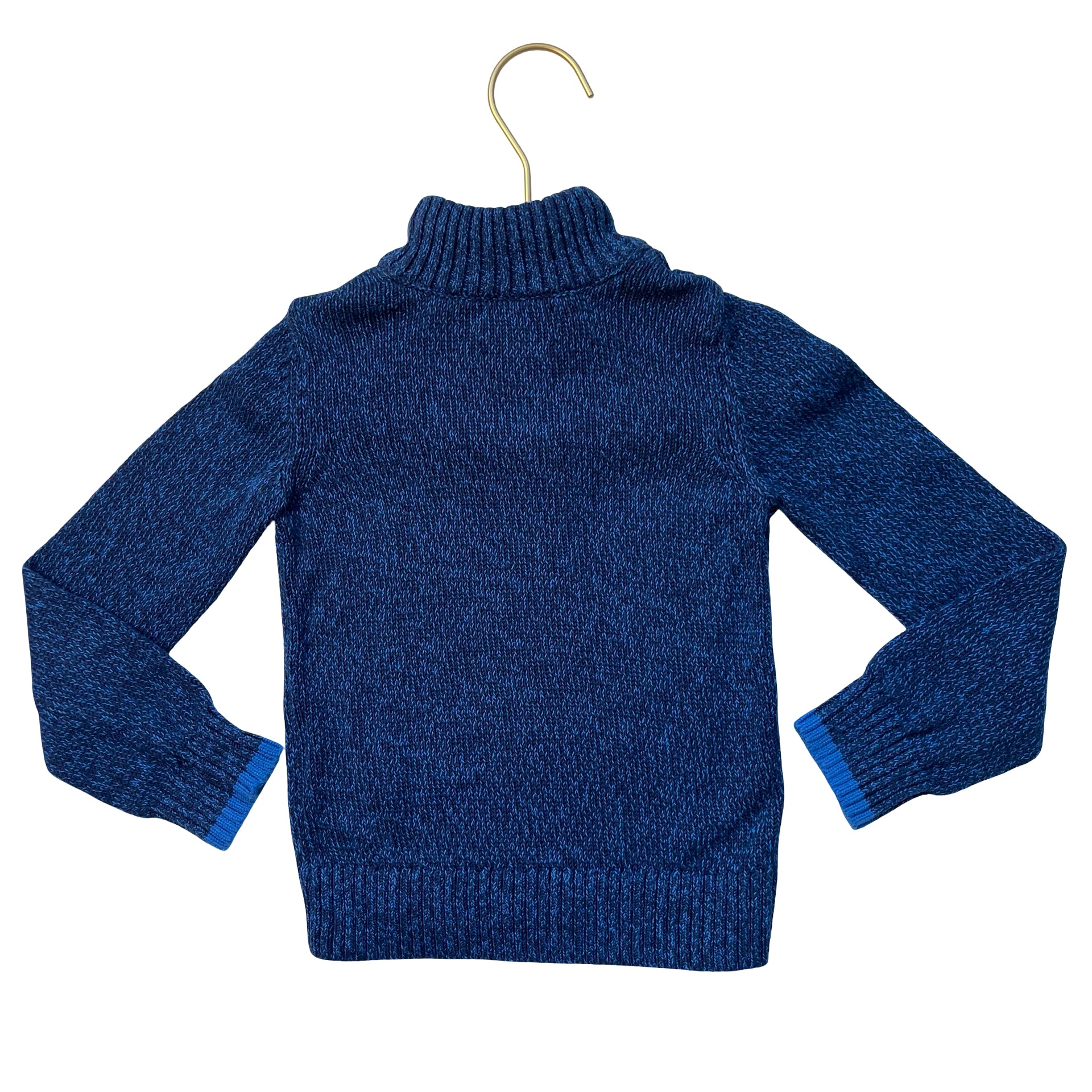Lands' End Blue Cotton Quarter-Button Sweater, Sherpa-Lined Collar - XXS 2-3