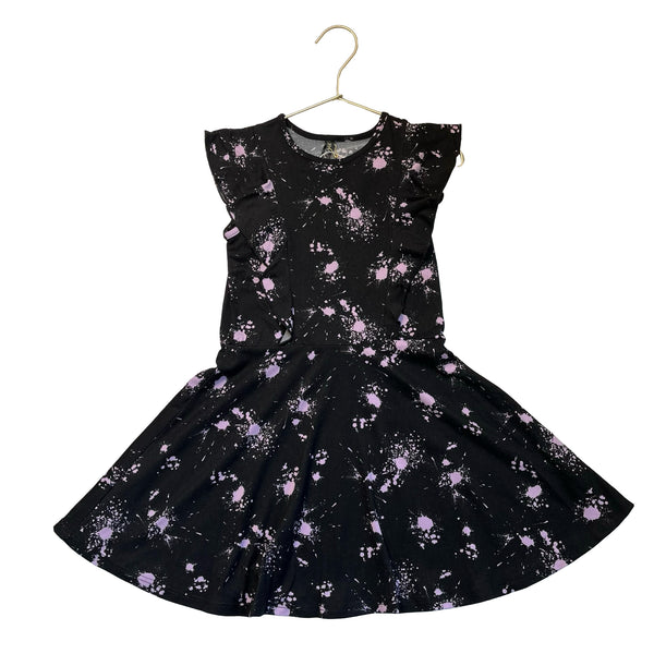Pixie Lane Black & Purple Splatter Print Dress - Size 5