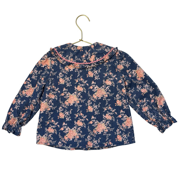 Louis Louise Blue & Pink Floral Corduroy Blouse - Size 4