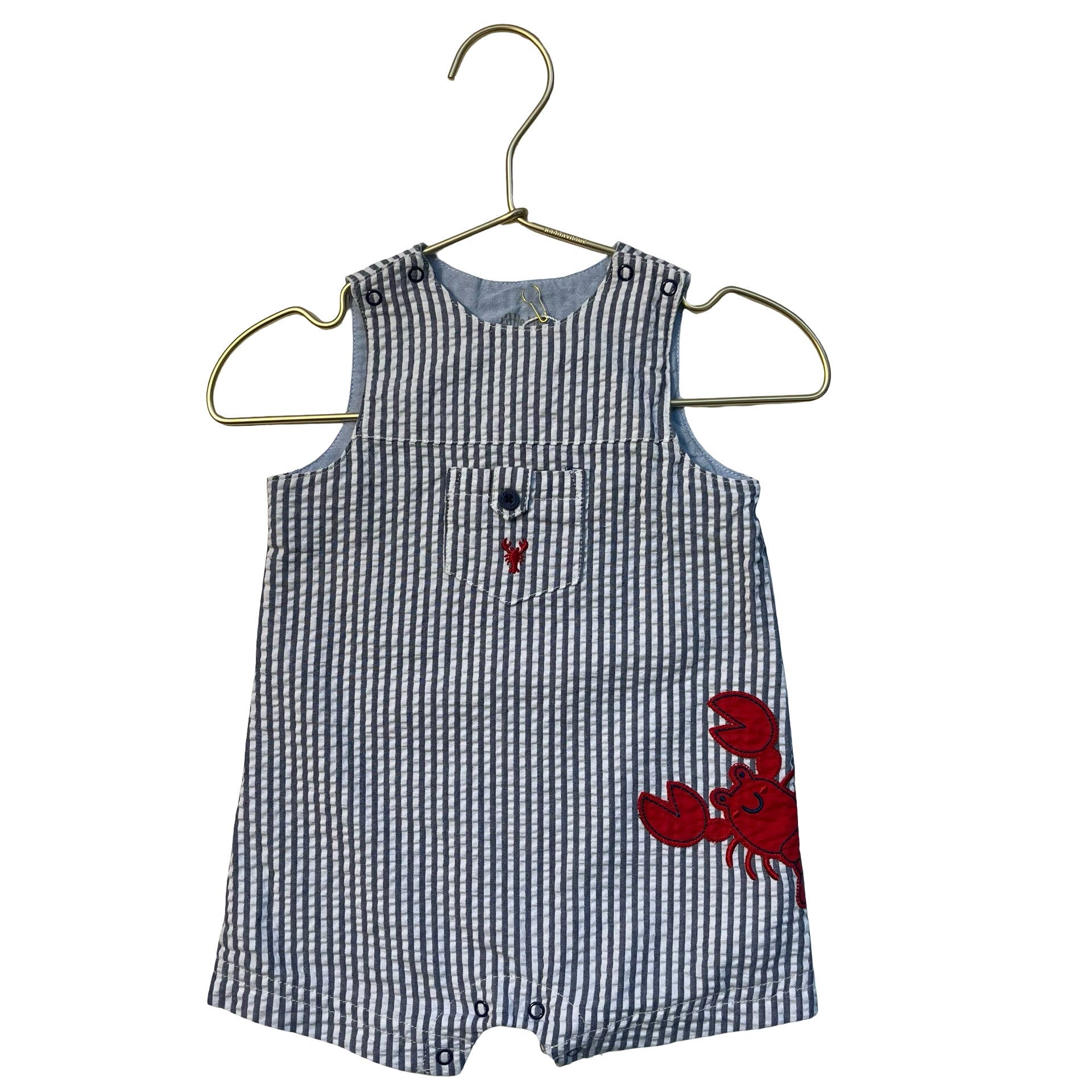 Little Me Blue & White Striped Seersucker Lobster Applique Romper - Size 6 Mo