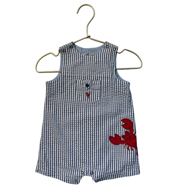 Little Me Blue & White Striped Seersucker Lobster Applique Romper - Size 6 Mo
