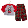 Disney Red Mickey Mouse Shirt & Plaid Fleece Pant 2 Piece Pajamas - Size 3