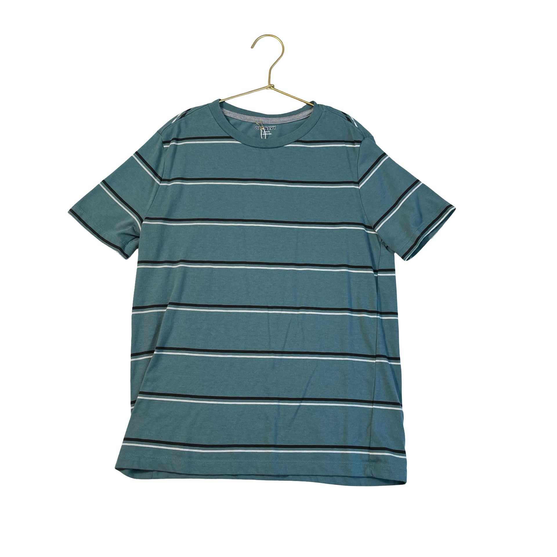 Old Navy Teal, Black & Ivory Stripe T-Shirt - Size L (10/12)